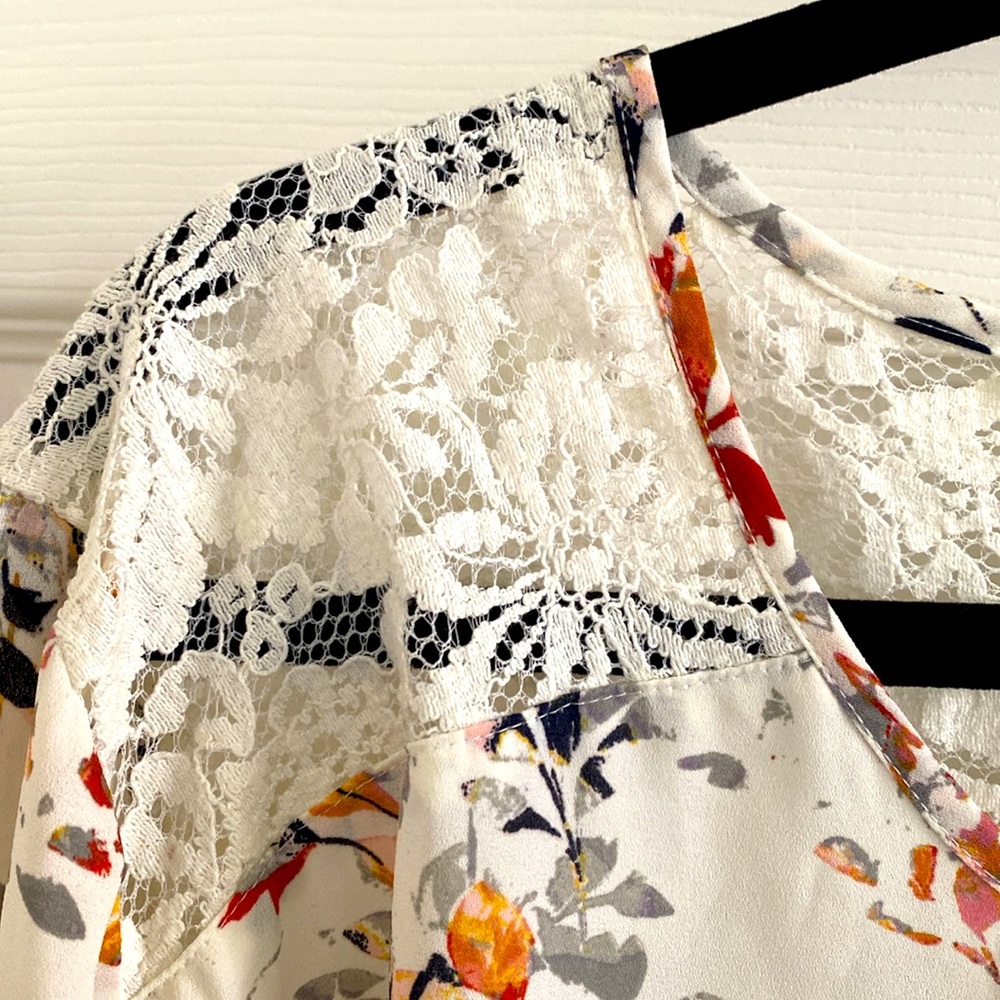 Van Heusen Lightweight Long Sleeve Lace Floral Cream White Blouse Shirt Top - Picture 9 of 10